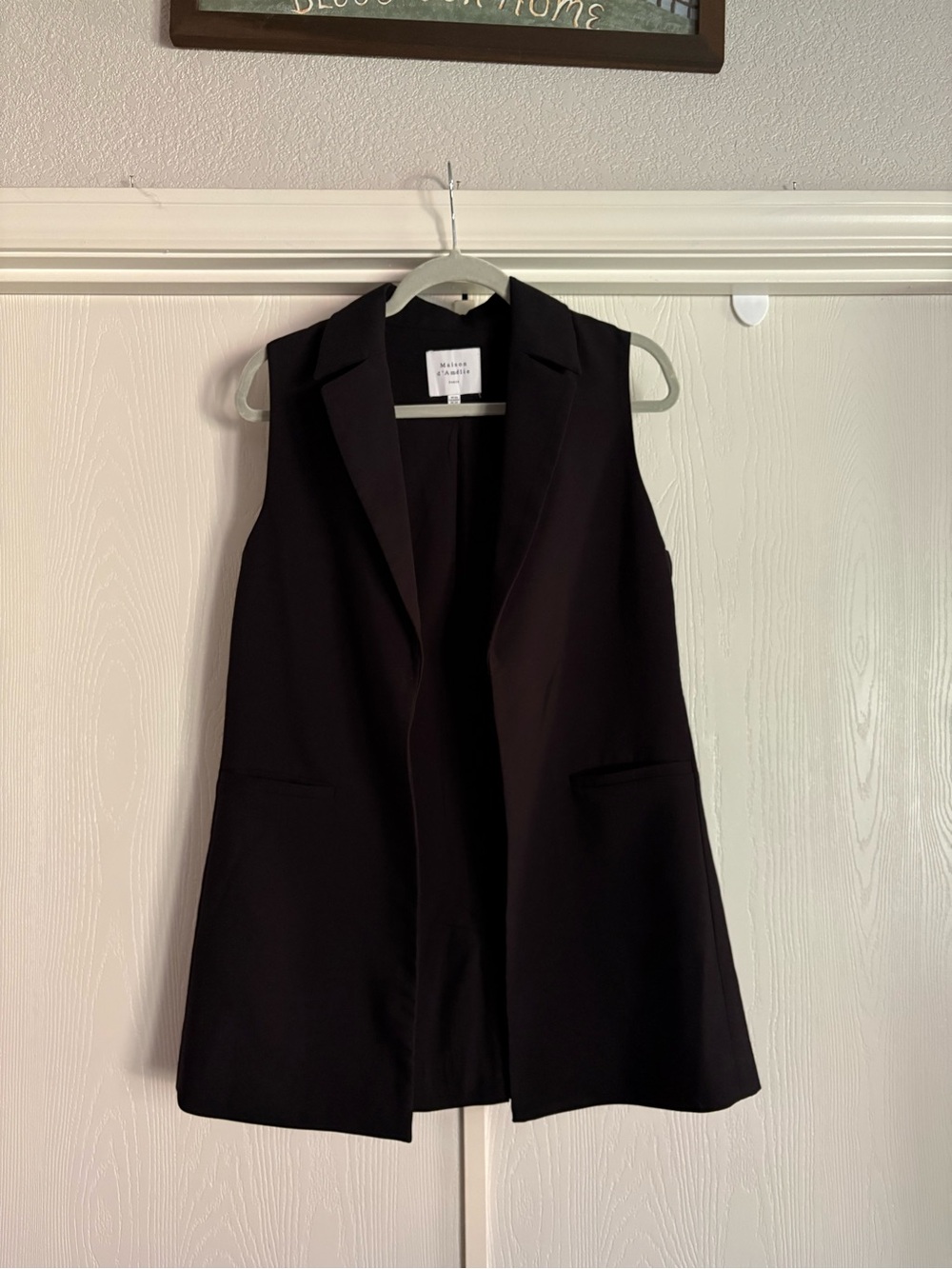 Sleeveless Longline Blazer Vest - Black